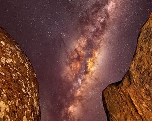 Preview wallpaper milky way, stars, starry sky, night, rocks