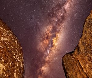 Preview wallpaper milky way, stars, starry sky, night, rocks