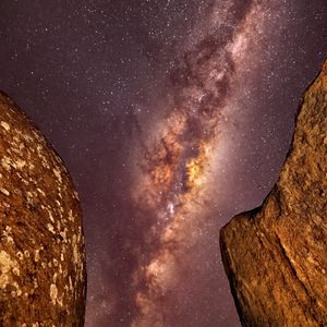 Preview wallpaper milky way, stars, starry sky, night, rocks