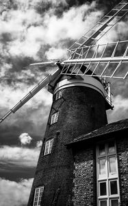 Preview wallpaper mill, building, windows, bricks, black and white