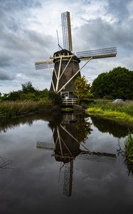 Preview wallpaper mill, construction, lake, trees, nature