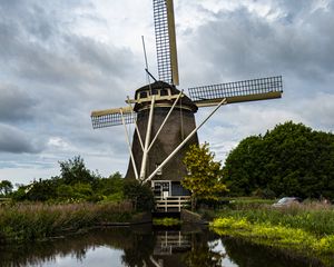 Preview wallpaper mill, construction, lake, trees, nature