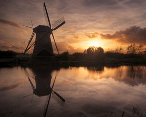 Preview wallpaper mill, decline, evening, lake