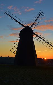 Preview wallpaper mill, field, grass, sky, sunset