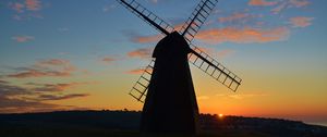 Preview wallpaper mill, field, grass, sky, sunset