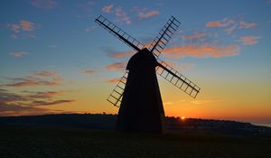 Preview wallpaper mill, field, grass, sky, sunset