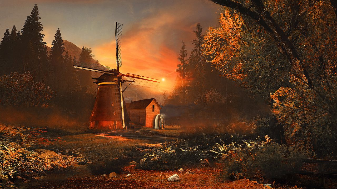 Wallpaper mill, forest, art, sunset, fabulous