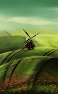 Preview wallpaper mill, hills, landscape, art