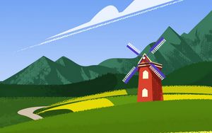 Preview wallpaper mill, mountains, art