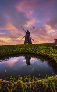 Preview wallpaper mill, reflection, water, grass