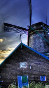 Preview wallpaper mill, sky, clouds, grass, hdr