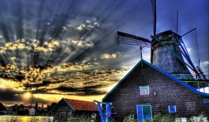 Preview wallpaper mill, sky, clouds, grass, hdr