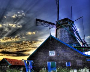 Preview wallpaper mill, sky, clouds, grass, hdr