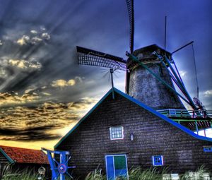 Preview wallpaper mill, sky, clouds, grass, hdr