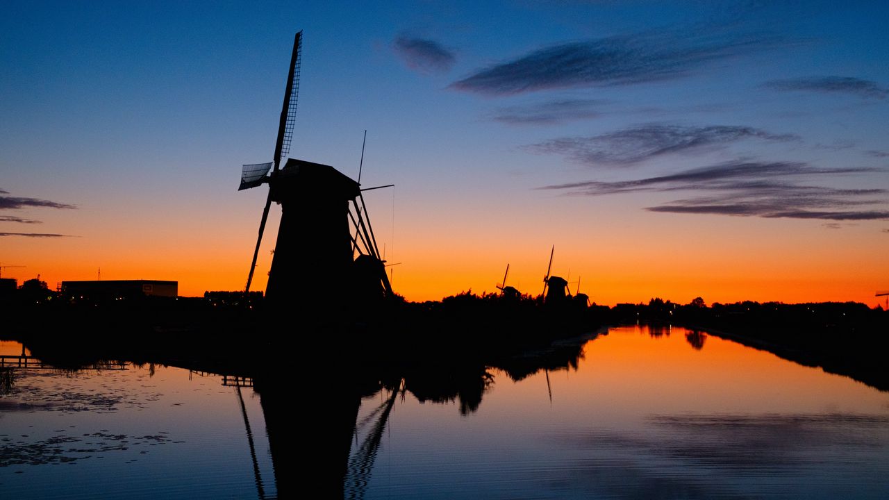 Wallpaper mills, silhouette, sunset, river