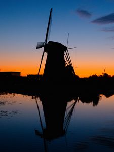 Preview wallpaper mills, silhouette, sunset, river