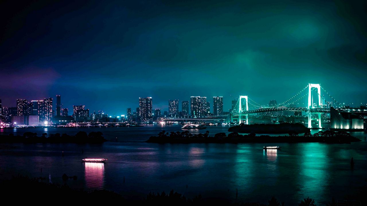 Wallpaper minato, japan, night city, bridge