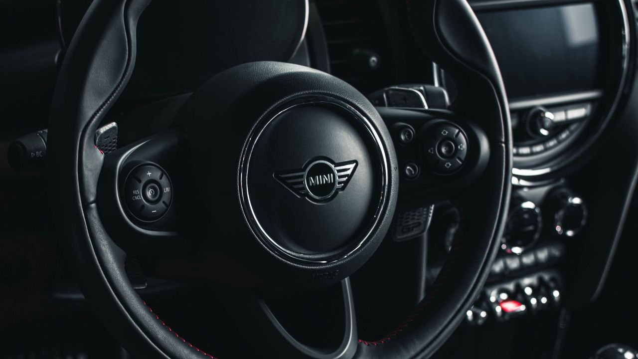 Wallpaper mini, car, steering wheel, seats, salon, black