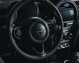 Preview wallpaper mini, car, steering wheel, seats, salon, black