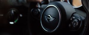 Preview wallpaper mini cooper, car, steering wheel, hand