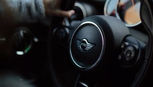 Preview wallpaper mini cooper, car, steering wheel, hand