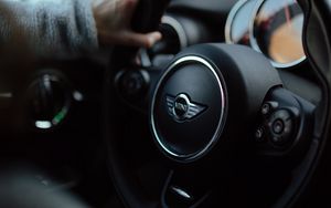 Preview wallpaper mini cooper, car, steering wheel, hand