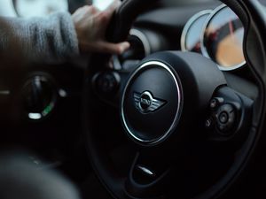 Preview wallpaper mini cooper, car, steering wheel, hand