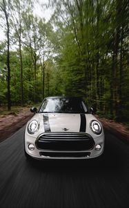 Preview wallpaper mini cooper, car, white, front view, movement, speed