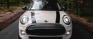 Preview wallpaper mini cooper, car, white, front view, movement, speed