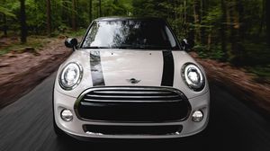 Preview wallpaper mini cooper, car, white, front view, movement, speed