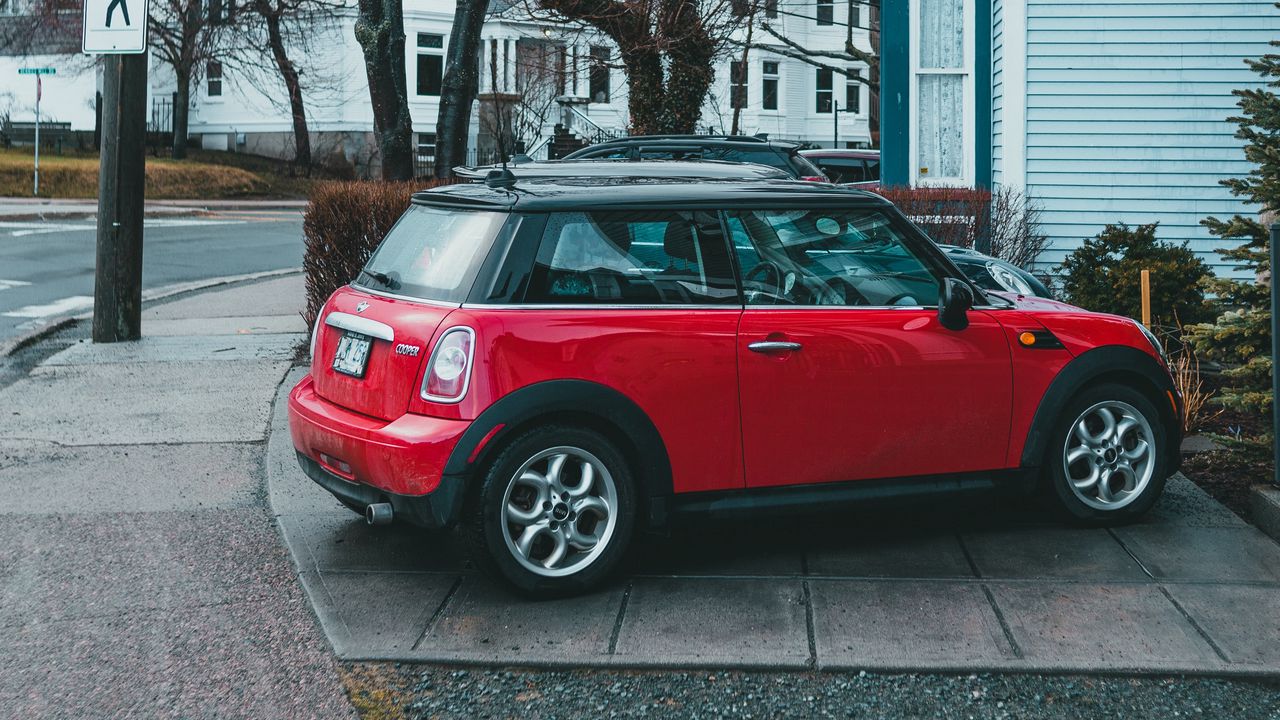 Wallpaper mini cooper, mini, car, red, parking