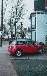 Preview wallpaper mini cooper, mini, car, red, parking