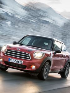 Preview wallpaper mini cooper, red, side view, motion