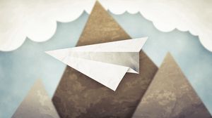 Preview wallpaper minimalism, mountains, clouds, sky, paper airplane