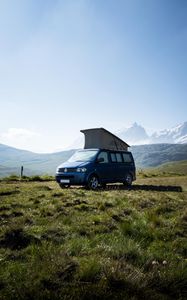 Preview wallpaper minivan, volkswagen multivan, volkswagen, bus, mountains, travel