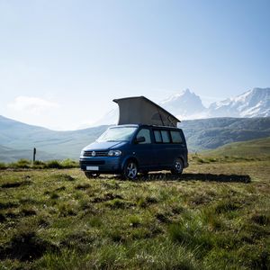 Preview wallpaper minivan, volkswagen multivan, volkswagen, bus, mountains, travel