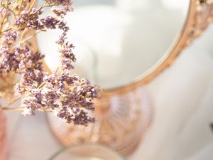 Preview wallpaper mirror, flowers, candle, light, aesthetics