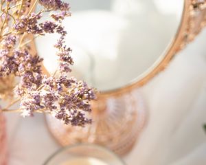 Preview wallpaper mirror, flowers, candle, light, aesthetics