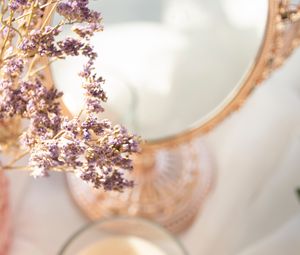 Preview wallpaper mirror, flowers, candle, light, aesthetics