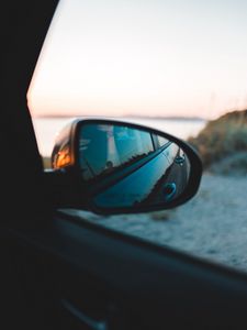 Preview wallpaper mirror, reflection, car, dusk