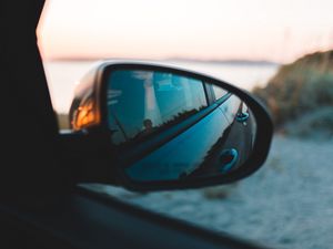 Preview wallpaper mirror, reflection, car, dusk