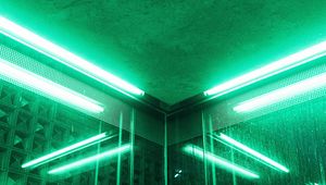 Preview wallpaper mirrors, lamps, reflection, neon, green, dark