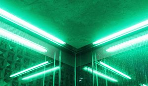 Preview wallpaper mirrors, lamps, reflection, neon, green, dark