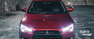 Preview wallpaper mitsubishi, car, red, front view, night