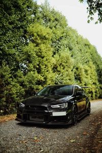 Preview wallpaper mitsubishi lancer evolution, mitsubishi, black, front view