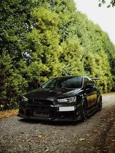 Preview wallpaper mitsubishi lancer evolution, mitsubishi, black, front view