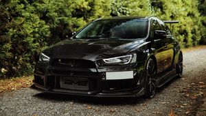 Preview wallpaper mitsubishi lancer evolution, mitsubishi, black, front view