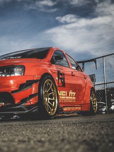 Preview wallpaper mitsubishi lancer evolution x, mitsubishi, sports car, racing, side view, red