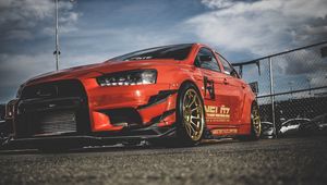 Preview wallpaper mitsubishi lancer evolution x, mitsubishi, sports car, racing, side view, red