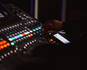Preview wallpaper mixing console, hand, music, buttons, mixing